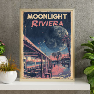 Moonlight Riviera Lunar Fantasy Strandpromenad Poster