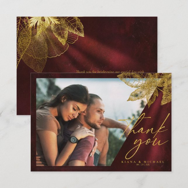 Moonlight Romantik Bröllop Burgundy ID881 Tack Kort (Fram/baksida)