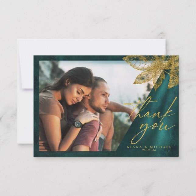 Moonlight Romantik Bröllop Emerald Grönt ID881 Tack Kort (Framsida)