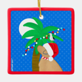 Moonlight Santa Gult Hund Trimming Handflatan Träd Julgransprydnad Keramik
