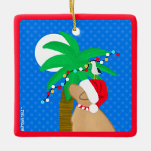 Moonlight Santa Gult Hund Trimming Handflatan Träd Julgransprydnad Keramik