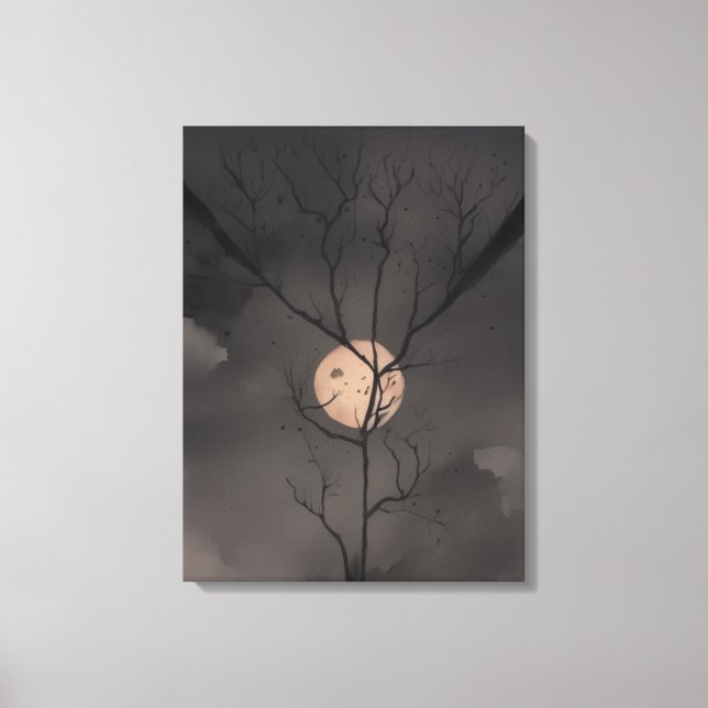 Moonlight Serenity: Träd Silhouette Canvastryck (Framsida)