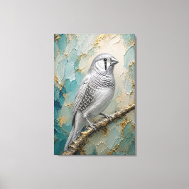 Moonlight Silver Finch – Lyxig Metallisk Impasto Canvastryck