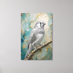Moonlight Silver Finch – Lyxig Metallisk Impasto Canvastryck