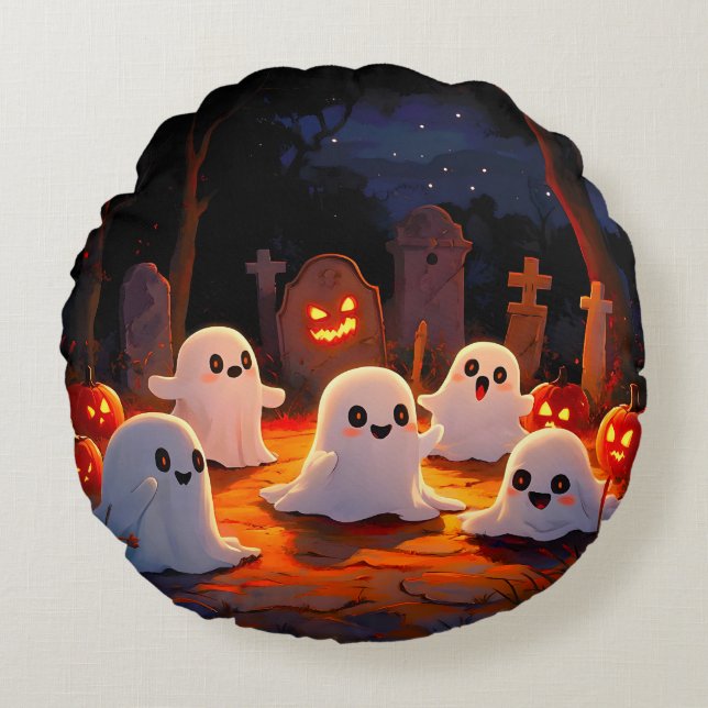 Moonlight Spooky Ghost Tales Rund Kudde (Framsidan)