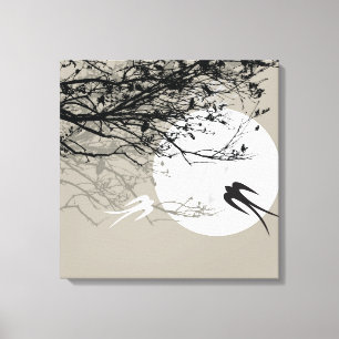 Moonlight Sväljer Silhouette Grått Wrapped Canvas