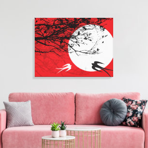 Moonlight Sväljer Silhouette Red Wrapped Canvas