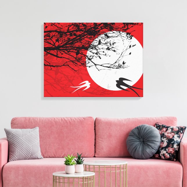 Moonlight Sväljer Silhouette Red Wrapped Canvas (Insitu (Vardagsrum))