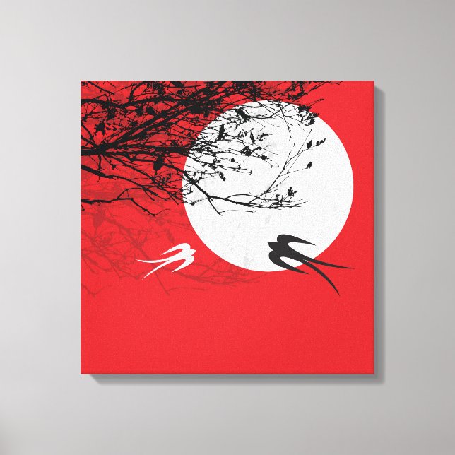 Moonlight Sväljer Silhouette Red Wrapped Canvas (Framsida)