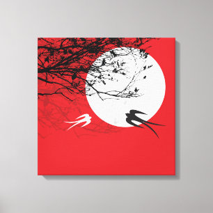 Moonlight Sväljer Silhouette Red Wrapped Canvas