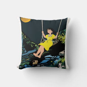 Moonlight Swing Dream" - Whimsical Girl on a Swing Kudde