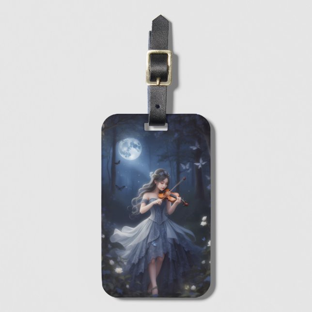 Moonlight Symphony - Dreamy Violin Putching Girl Bagagebricka (Framsida vertikal)