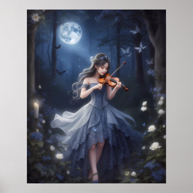 Moonlight Symphony - Dreamy Violin Putching Girl Poster (Framsidan)