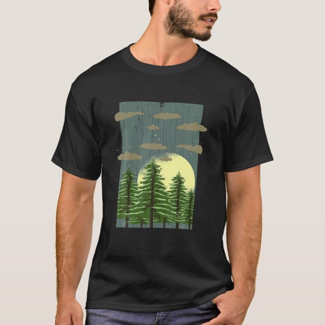 Moonlight Träd Exdoor Full Moon Wildlife Forest T Shirt (Framsida)