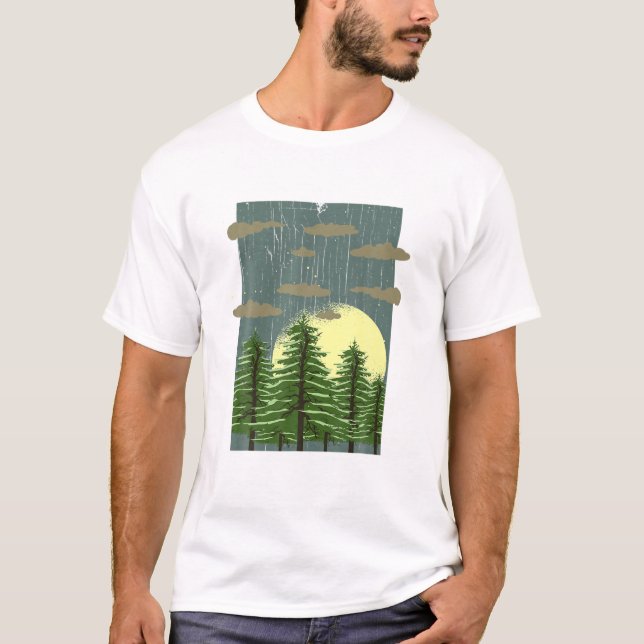 Moonlight Träd Exdoor Full Moon Wildlife Forest T Shirt (Framsida)