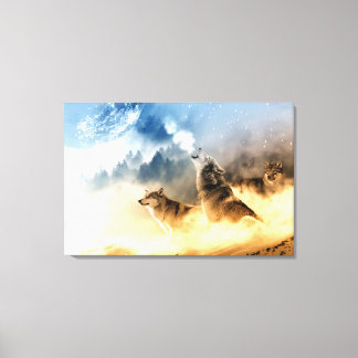 Moonlight varg i fotoutskrift i bergskogar. canvastryck