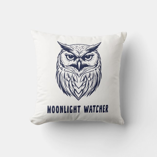 Moonlight Watcher – Mystical Owl Throw Pillow Kudde (Framsida)