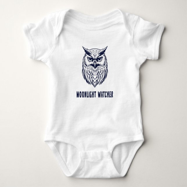 Moonlight Watcher – Owl Design Toddler Bodysuit T Shirt (Framsida)