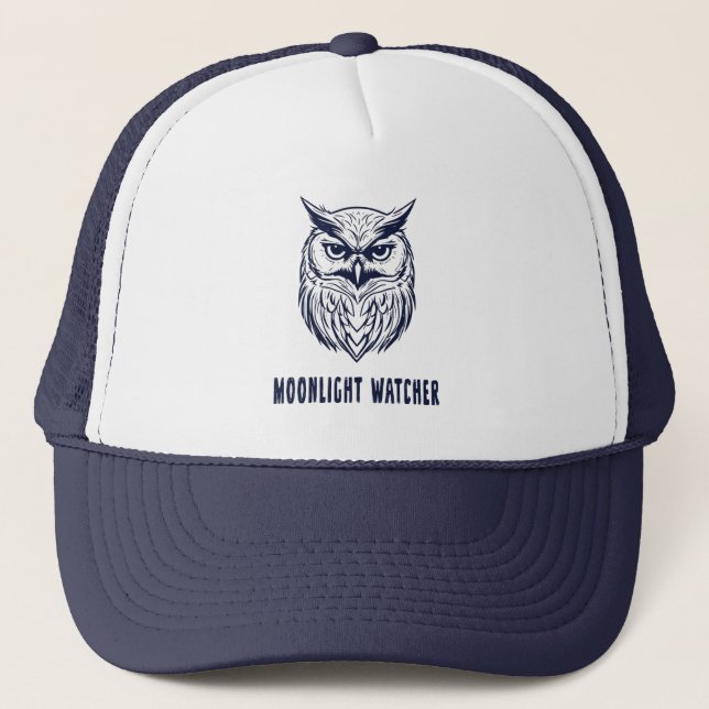 Moonlight Watcher Trucker Hat – Owl-Inspired Keps (Framsida)