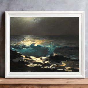 Moonlight, Wood Island Light by Winslow Homer. Fototryck