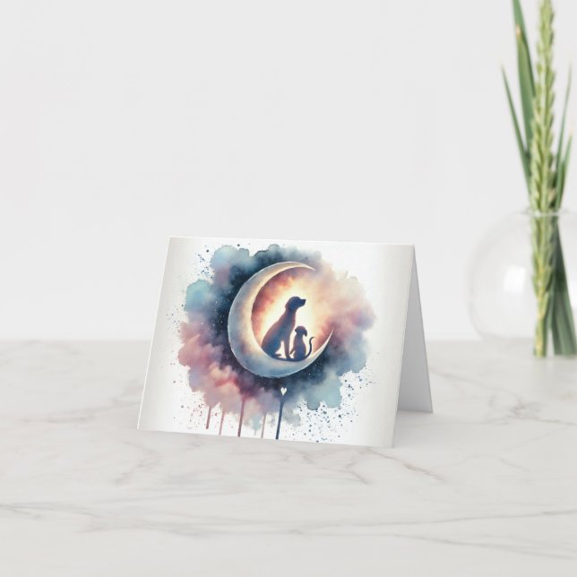 Moonlit Adjö - Pet Loss Loss Sympathy Card with Wa Helgkort (Framsida)