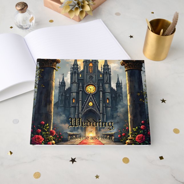 Moonlit Aisle of Eternal Vows –Gothic Wedding Gate Gästböcker (Framsida Öppen)