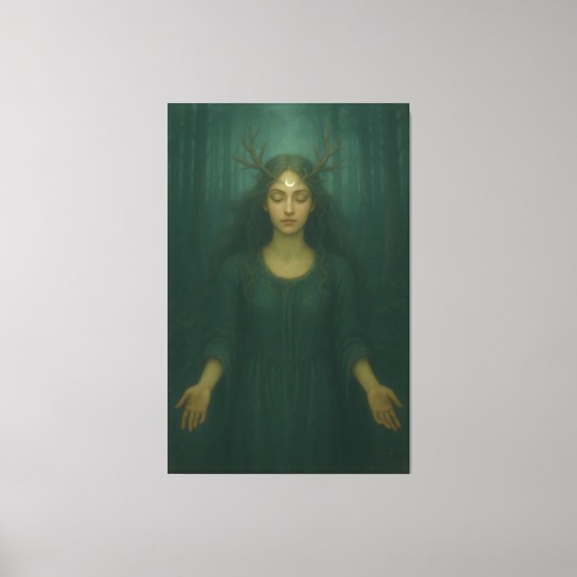 Moonlit Antler Priestess II – Forest Mystic Goddes Canvastryck (Framsida)
