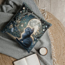 Moonlit Art nouveau Kitten under Celestial Himlar