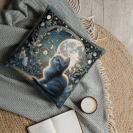 Moonlit Art nouveau Kitten under Celestial Himlar Kudde