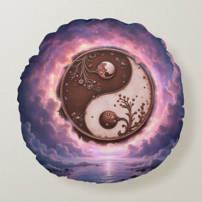 Moonlit Balance – Yin Yang of Eternal Light.  Rund Kudde (Framsidan)