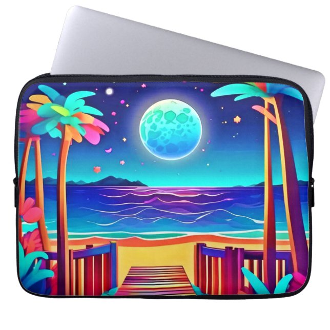 Moonlit Beach Färg Laptop Fodral (Framsidan)