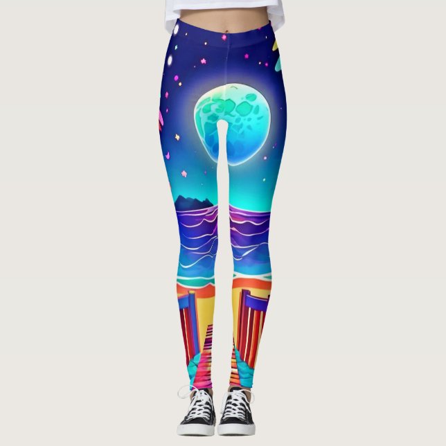 Moonlit Beach Färg Leggings (Framsida)