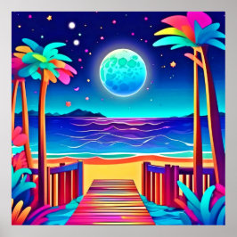 Moonlit Beach Färg Poster