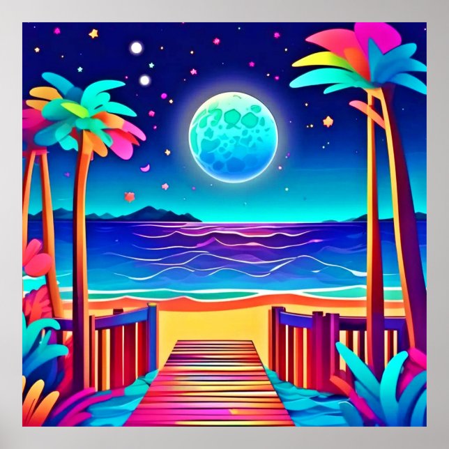 Moonlit Beach Färg Poster (Framsidan)