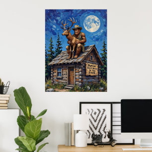 Moonlit Belief: Bigfoot's Cabin Assion Poster