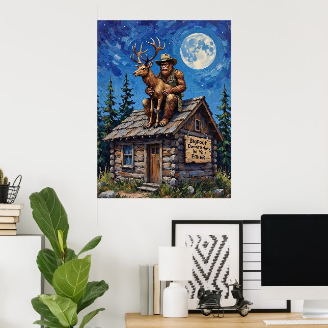 Moonlit Belief: Bigfoot's Cabin Assion Poster (Hemmakontoret)