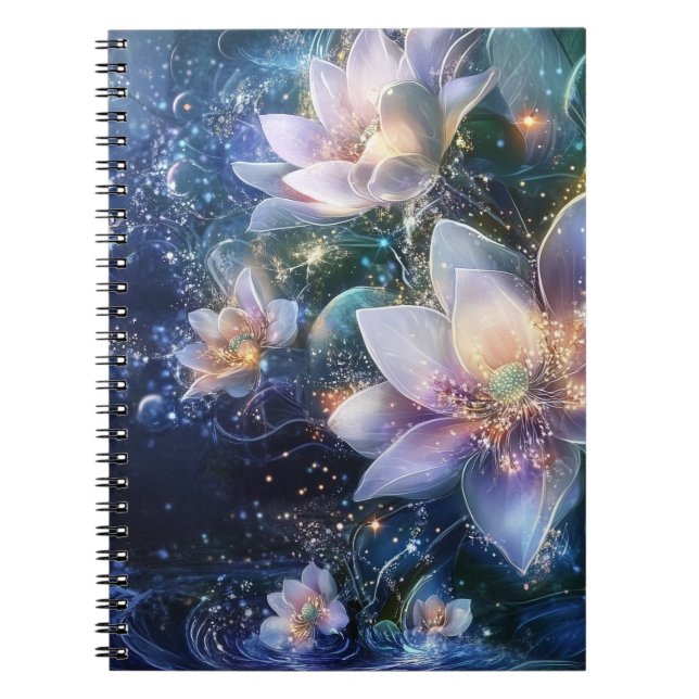 Moonlit Blooms: Enchanted Vatten Spiral Notebook Anteckningsbok (Framsidan)
