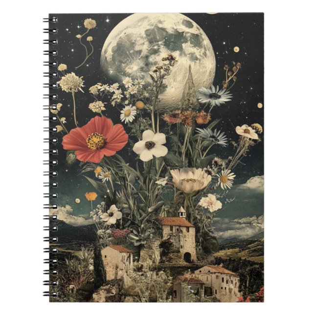 Moonlit Blooms over Rustic Charm Anteckningsbok (Framsidan)