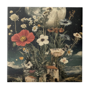 Moonlit Blooms over Rustic Charm Kakelplatta