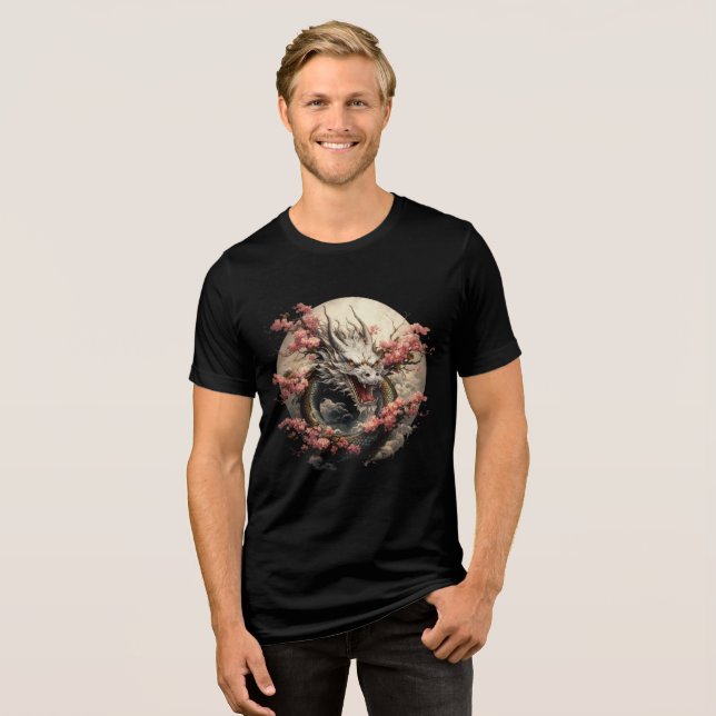Moonlit Blossom Dragon Illustration T Shirt (Framsida Full)