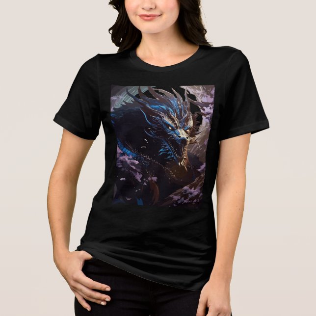 Moonlit Blue Dragon in Sakura Grove T Shirt (Framsida)