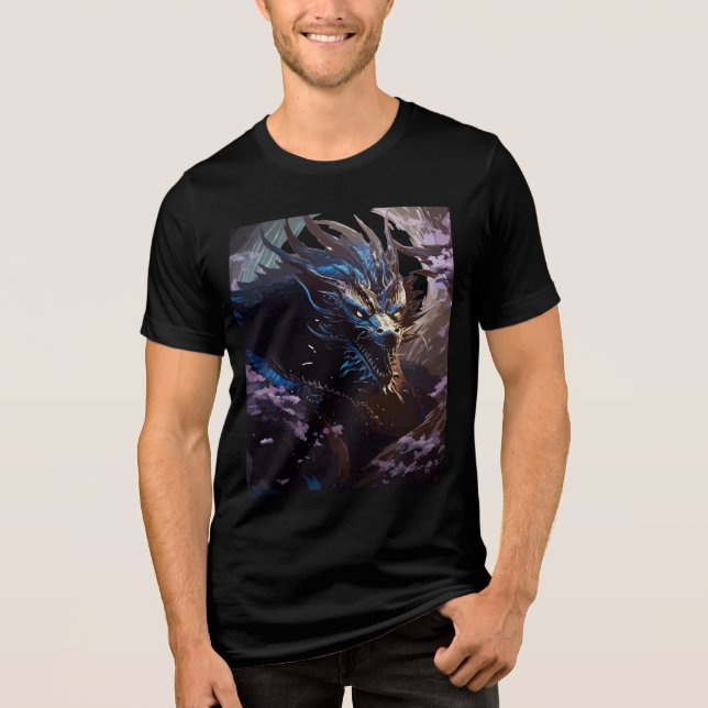 Moonlit Blue Dragon in Sakura Grove T Shirt (Framsida)