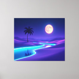 Moonlit Blue Oasis – Dreamy Desert Night Landscape Canvastryck