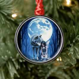 Moonlit Bond – The Wolf and the Gothic Fairy.   Julgransprydnad Metall