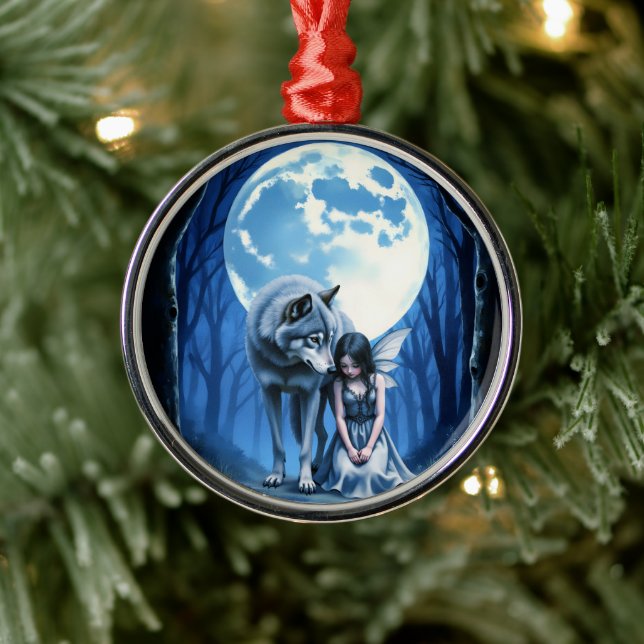 Moonlit Bond – The Wolf and the Gothic Fairy.   Julgransprydnad Metall (Träd)