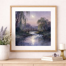Moonlit Bridge Wall Art Peaceful Landscape