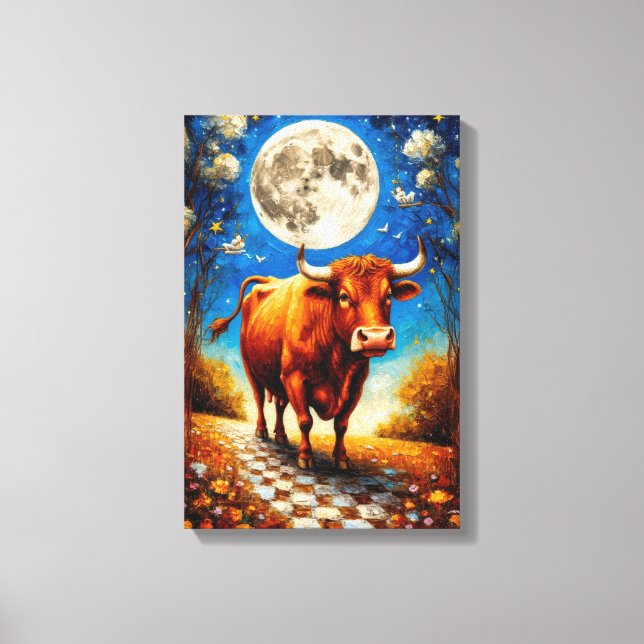 Moonlit Bull Fantasy Art for Dreamy Insida Canvastryck (Framsida)