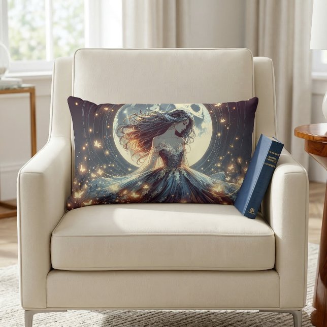 Moonlit Butterfly Enchantress Fantasy Lumbarkudde (Moonlit Butterfly Enchantress Fantasy Lumbar Pillow Mockup  A)