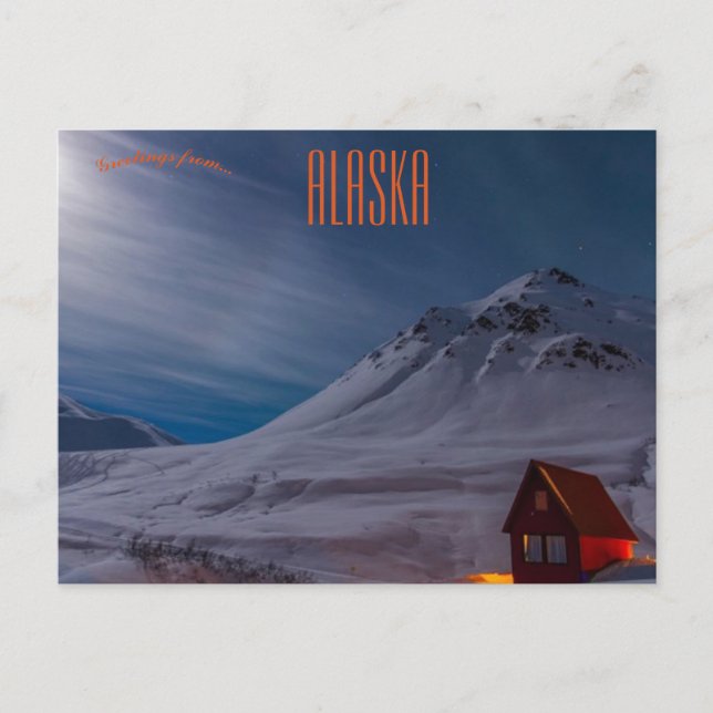Moonlit Cabin Alaska Vykort (Framsida)