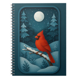 Moonlit Cardinal in Winter Forest Anteckningsbok